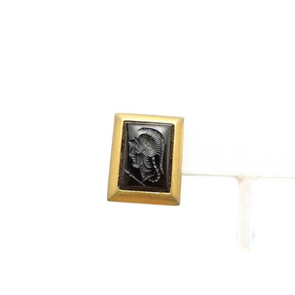 Clip On Earrings, Square Black Glass Intaglio Earrings, Vintage Clips - Picture 8 of 11